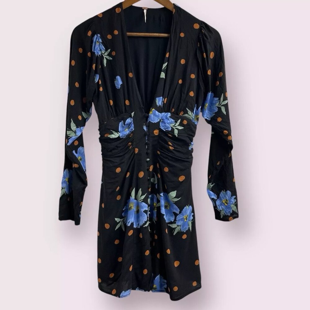 Free People Date Night Mini Dress Black Blue Orange Small